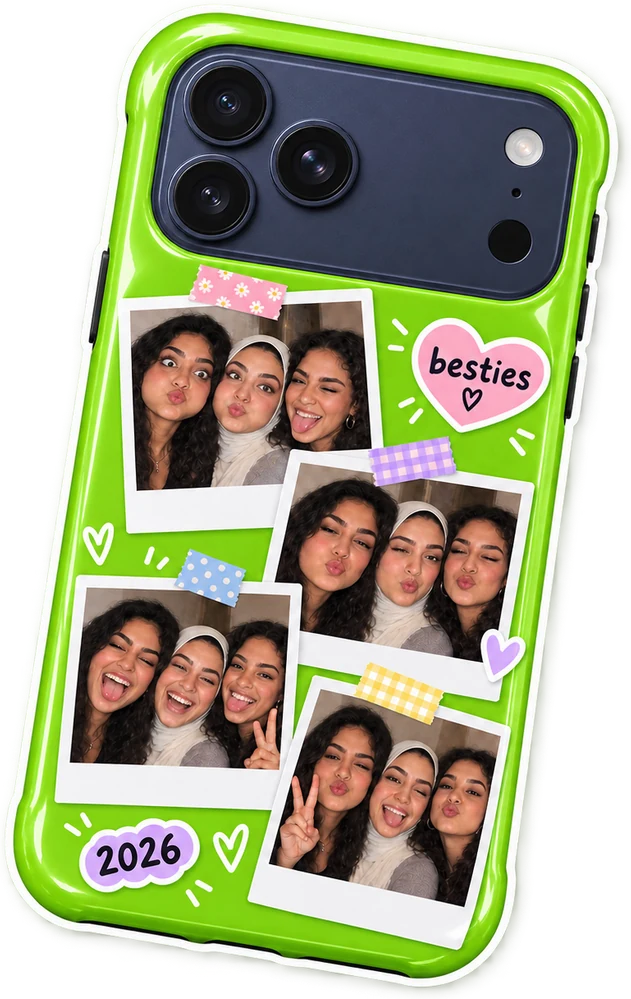 Custom iPhone case with besties photo-booth pictures and stickers