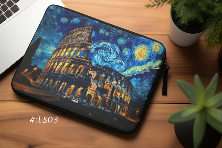 Laptop sleeve with the Colosseum and a starry night sky in Van Gogh art style bunny store