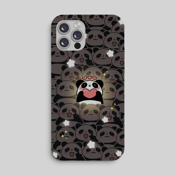 Phone case with panda design on a gray background