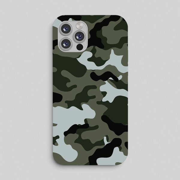 Camouflage-patterned phone case on a light gray background