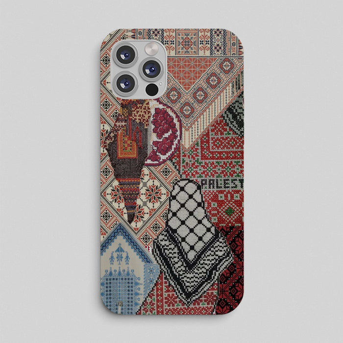 Threads of Palestine Phone Case with tatreez embroidery patchwork, keffiyeh and Palestine map