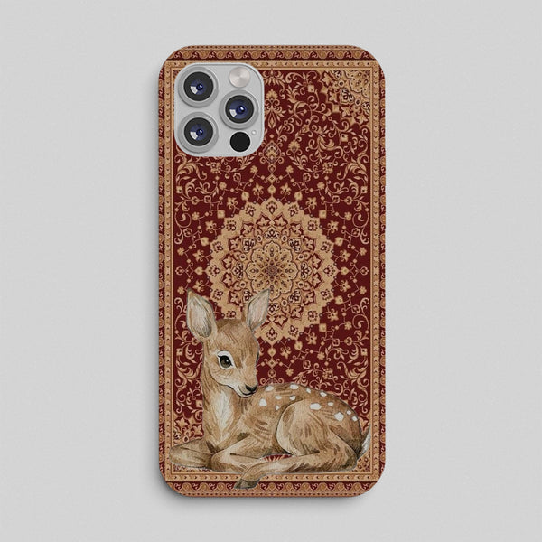 deer laying on a persian rug , mobile case printed bunny store