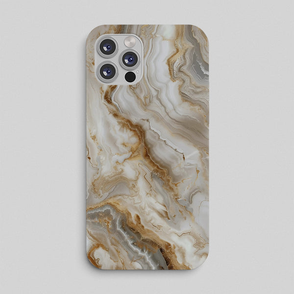 Phone case with a marble pattern on a light gray background