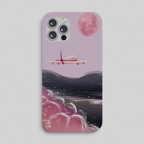 Phone case with airplane design on a pink background