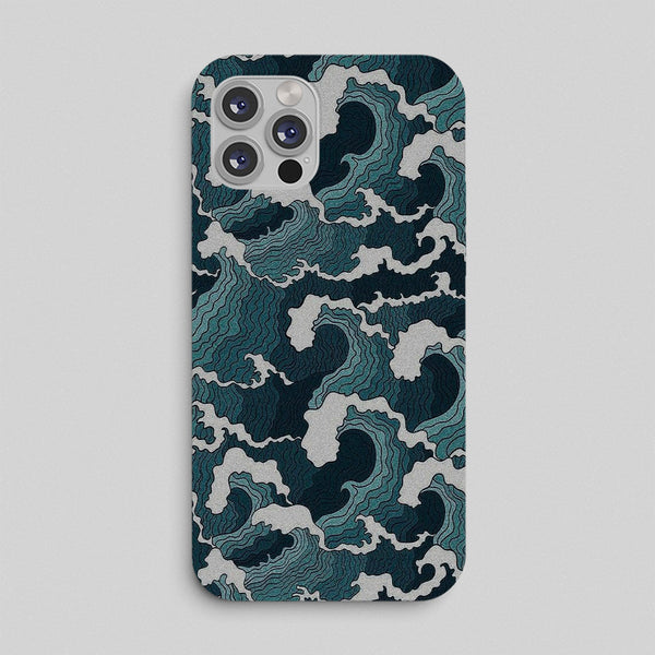 Phone case with a wave pattern on a gray background
