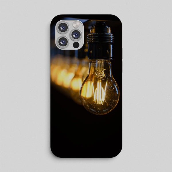 Phone case with a light bulb design on a gray background