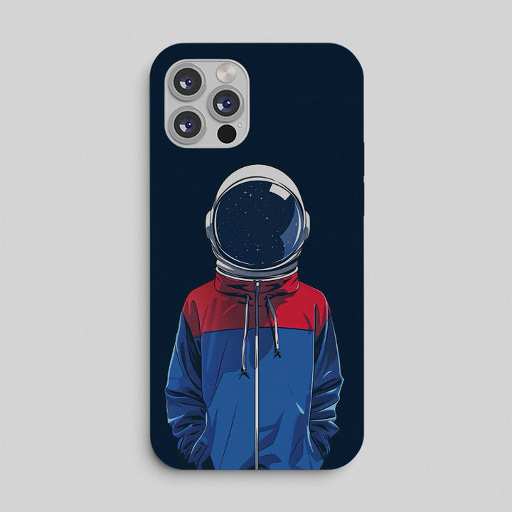 Phone case with an astronaut design on a dark blue background