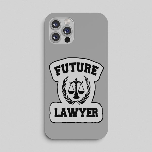 Phone case with 'Future Lawyer' design on a gray background