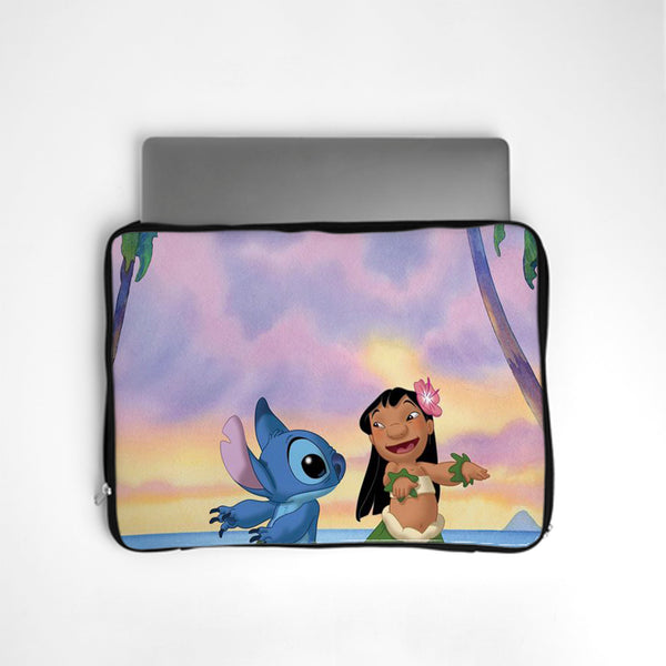 Laptop sleeve with cartoon characters on a white background lilo and stitch bunny store