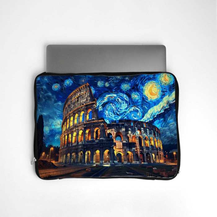 Colosseum Starry Night Laptop Sleeve with the Rome Colosseum painted in Van Gogh style