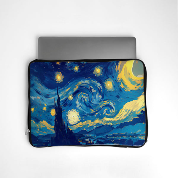 Laptop sleeve with 'Starry Night' design on a white background bunny store